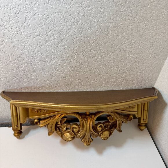 Vtg Dart Ind. Wall Shelf #3056 Gold Ornate Hollywood Regency MCM Roses Gilt USA - Picture 3 of 16